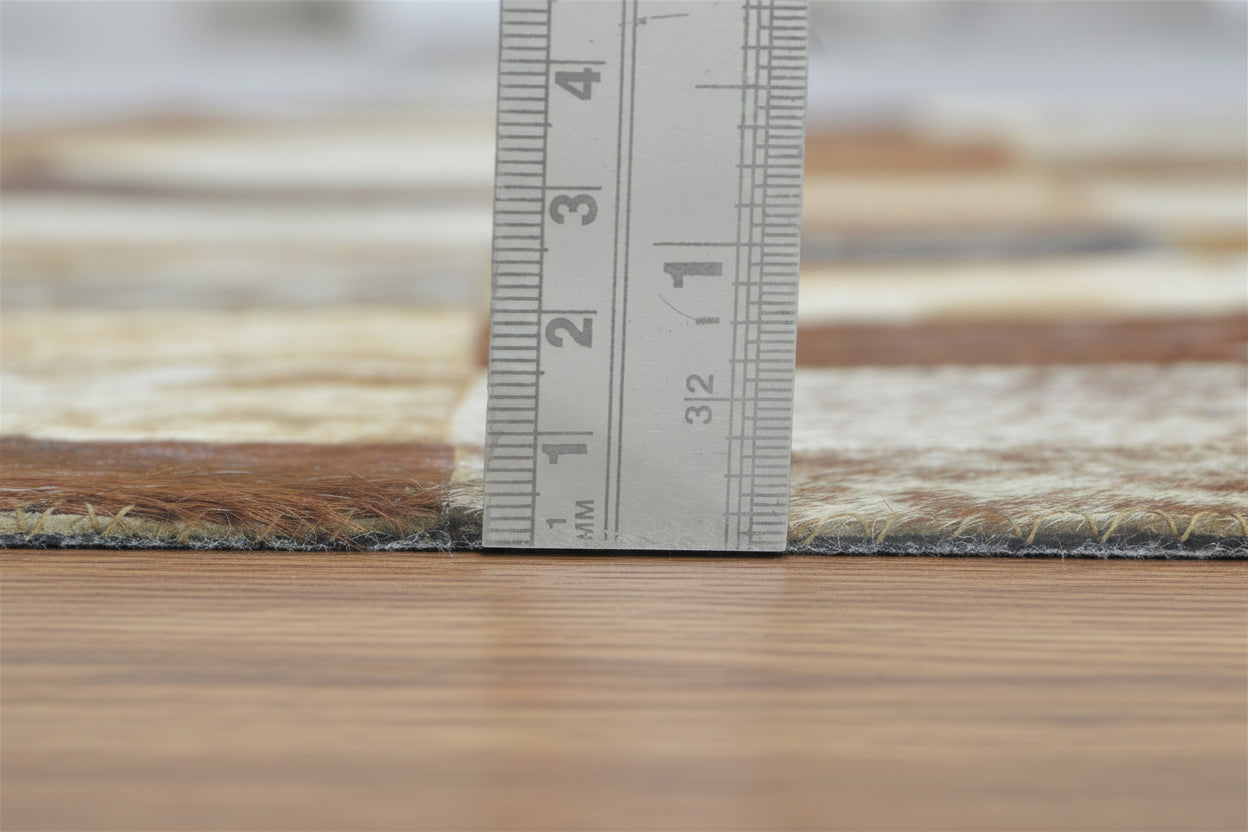 Shannen Handmade Brown Checkerboard Leather Rug | Modern Patchwork Checkered Blocks Rug 7864581488789