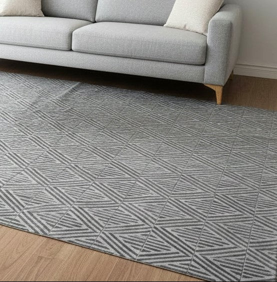 Sibilla Handmade Dark Gray Leather Diamonds Rug | Modern Geometric Patchwork Cowhide Area Rug