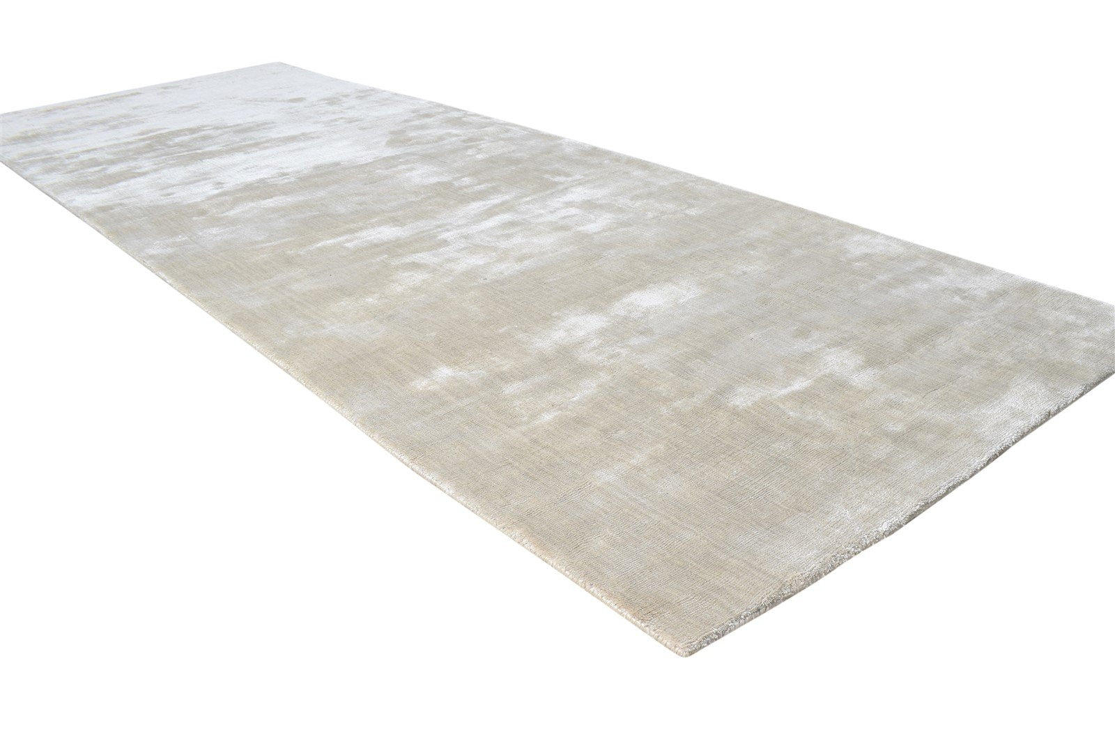Silk Beige Rug 3' X 9' Modern Handloom Scandinavian Solid Room Size Runner 7865149685909