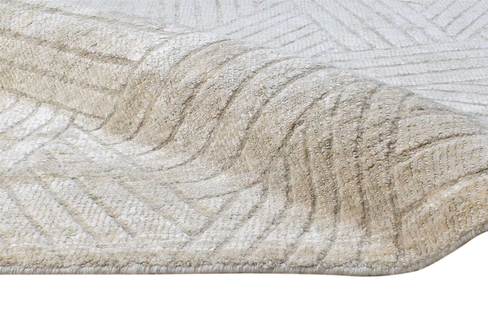Silk Beige Rug 5' X 8' Modern Handloom Scandinavian Geometric Room Size Carpet 7864442323093