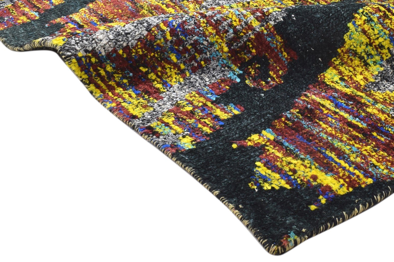 Silk Black Rug 4' X 5' Modern Hand Knotted Bohemian Abstract Room Size Carpet 7864098226325