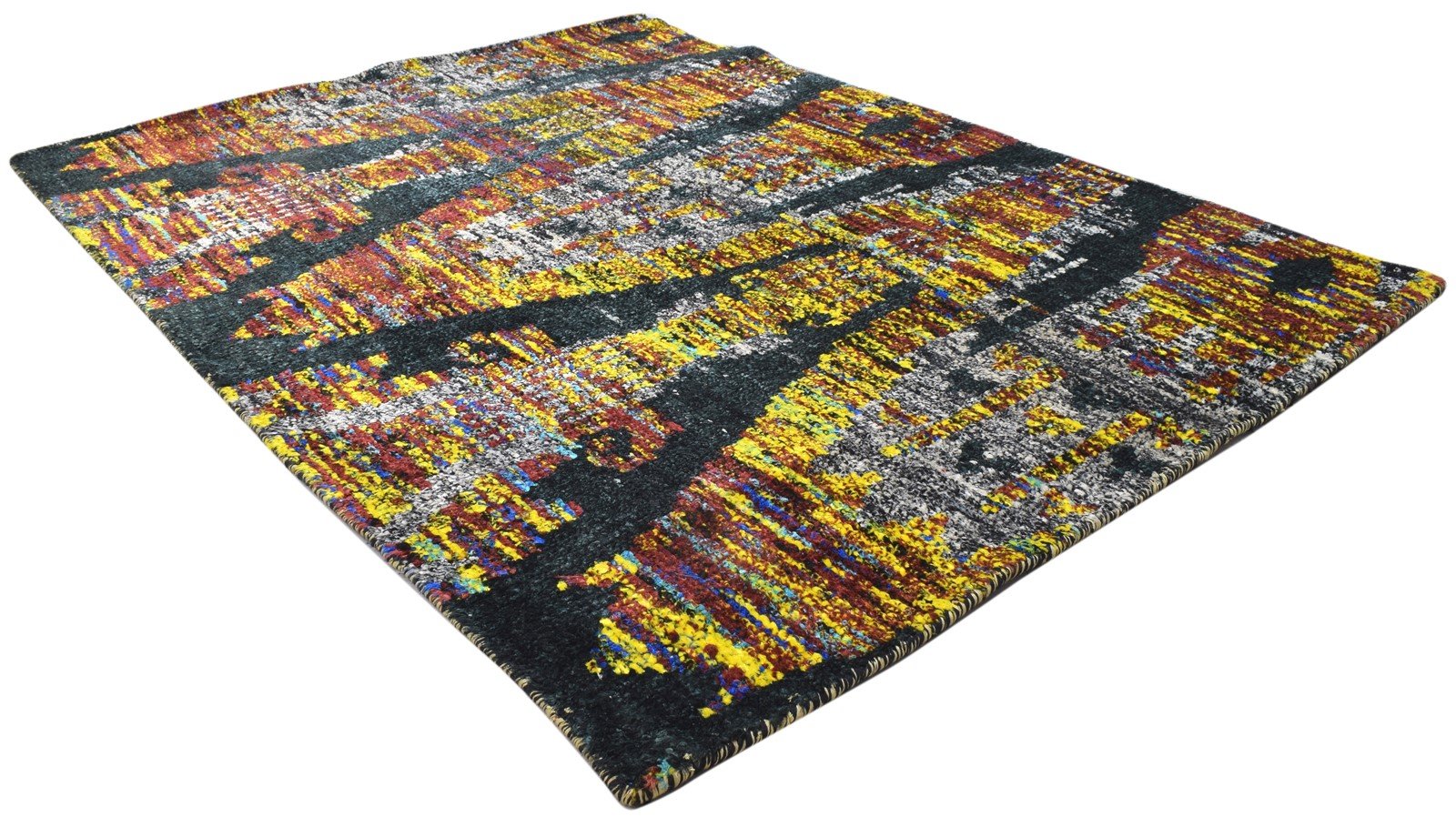 Silk Black Rug 4' X 5' Modern Hand Knotted Bohemian Abstract Room Size Carpet 7864098226325