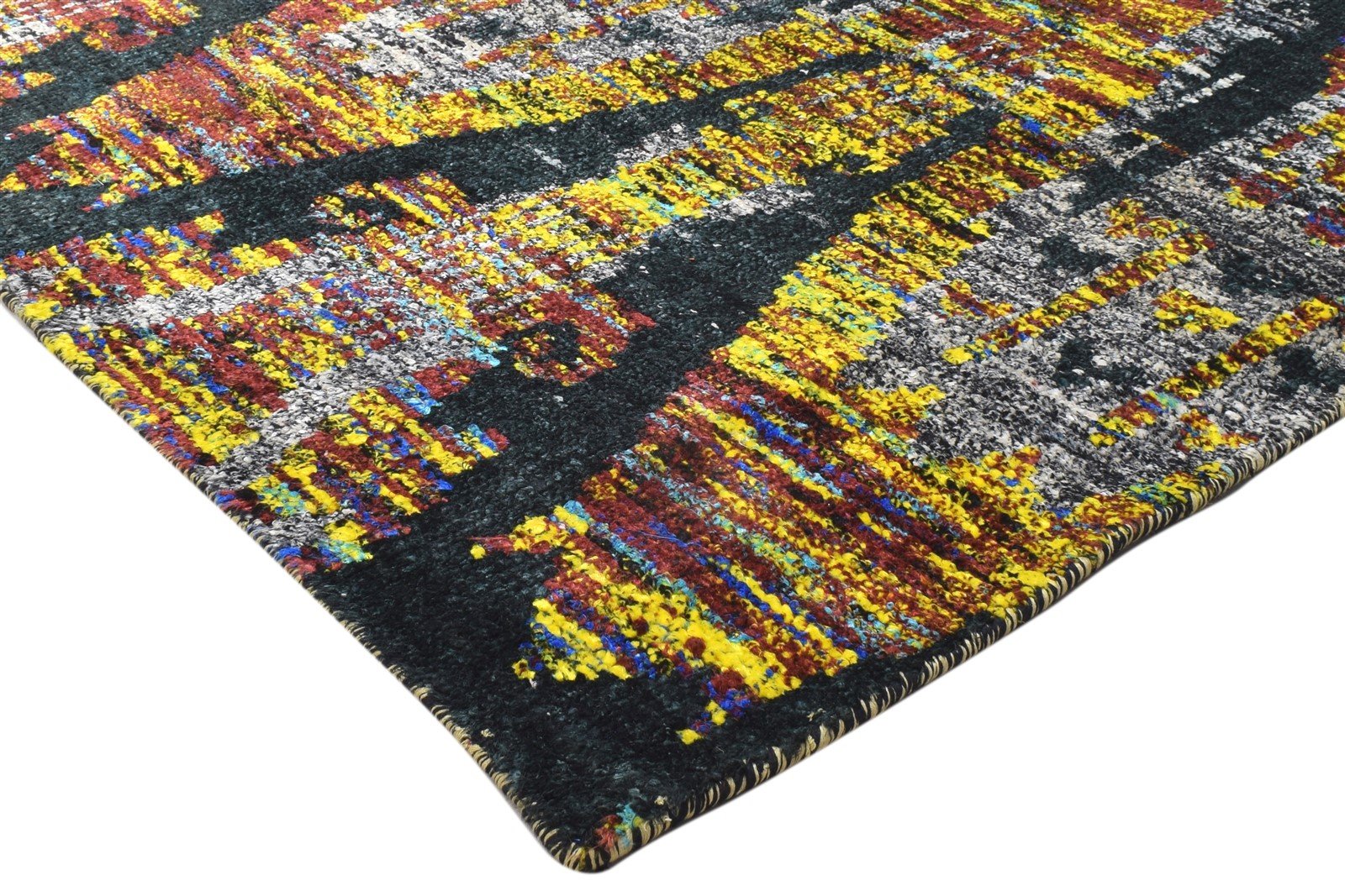 Silk Black Rug 4' X 5' Modern Hand Knotted Bohemian Abstract Room Size Carpet 7864098226325
