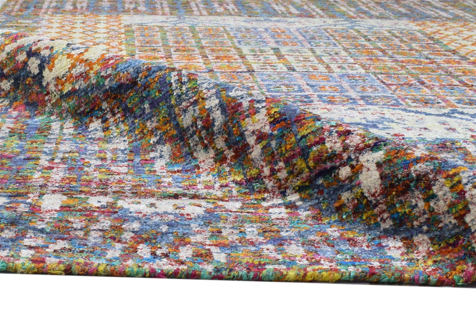 Fawnia Silk Blue Rug 5' X 7' Modern Hand Knotted Bohemian Bohemian 7864235982997