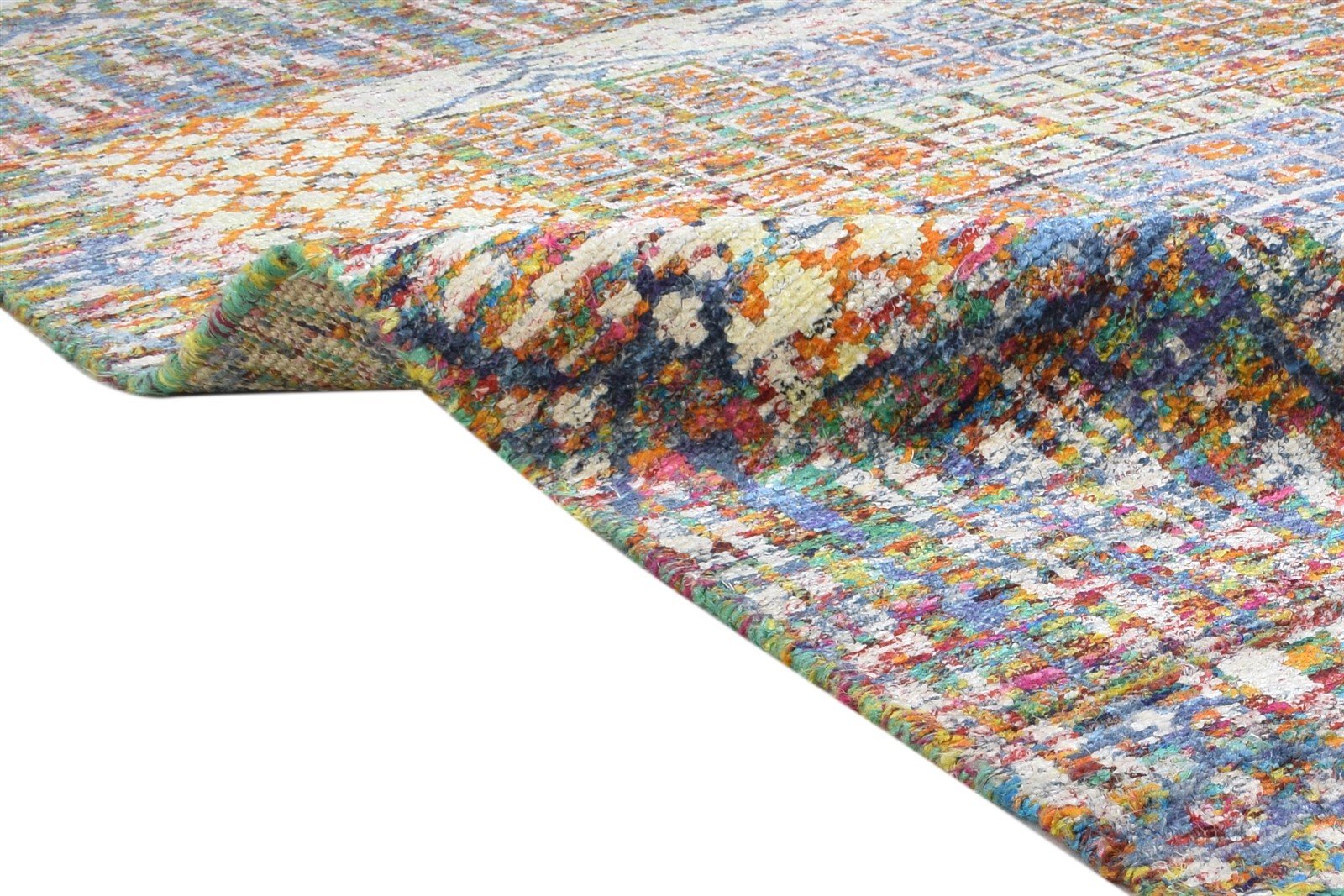Fawnia Silk Blue Rug 5' X 7' Modern Hand Knotted Bohemian Bohemian 7864235982997