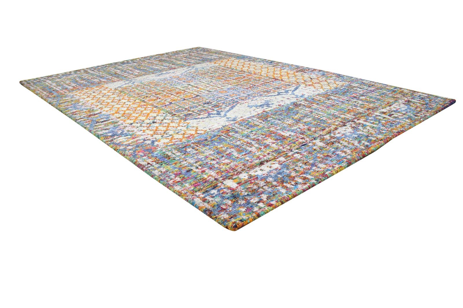 Fawnia Silk Blue Rug 5' X 7' Modern Hand Knotted Bohemian Bohemian 7864235982997