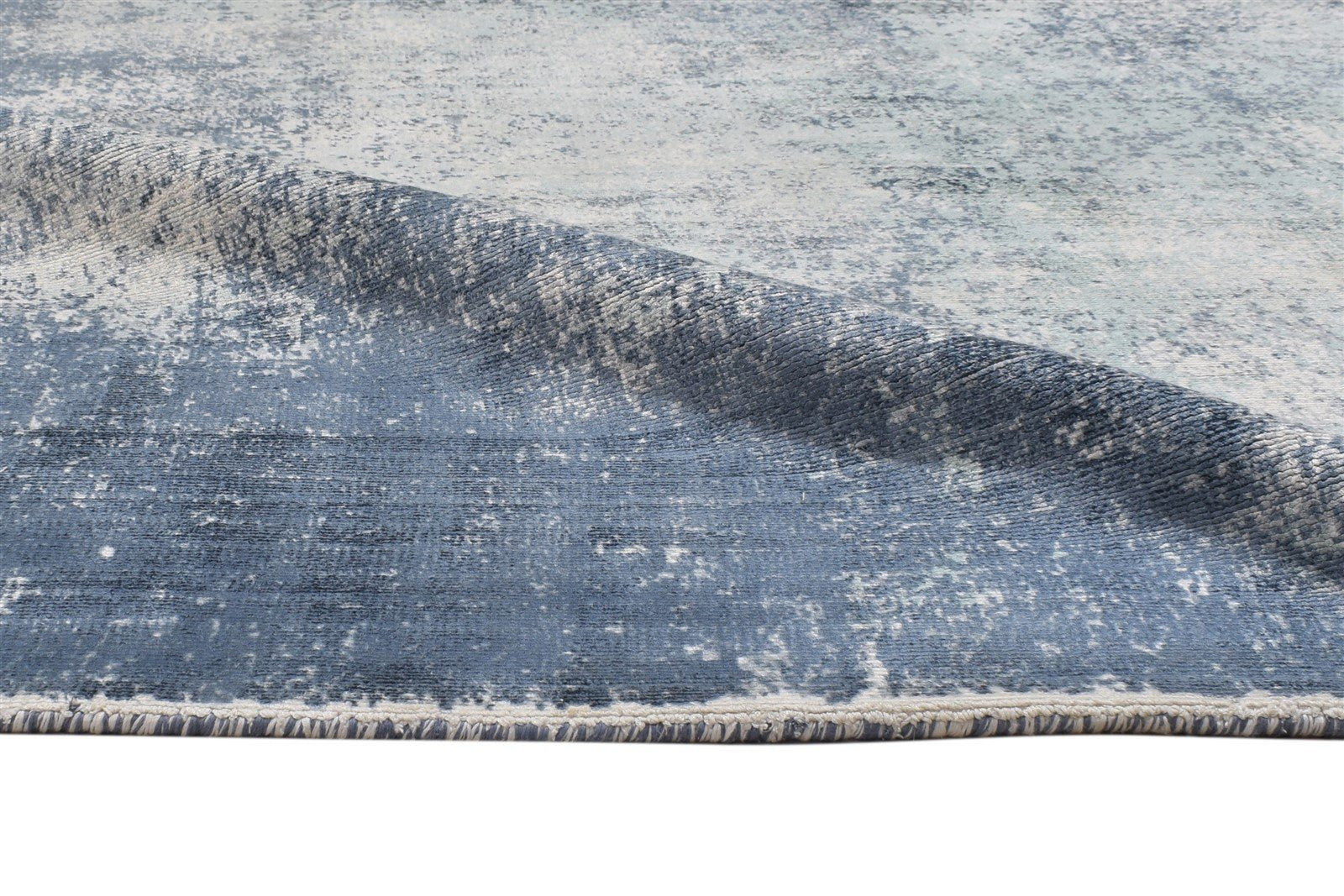 Silk Blue Rug 5' X 7' Modern Handloom Indian Abstract Room Size Carpet 7864156422293