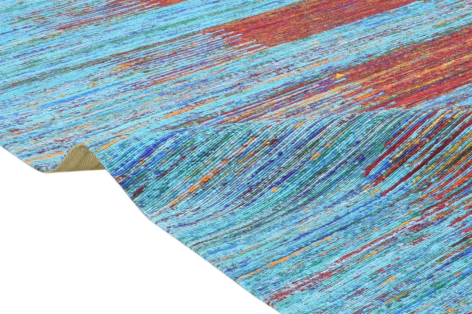 Silk Blue Rug 5' X 8' Modern Hand Woven Bohemian Abstract Room Size Carpet 7864664850581