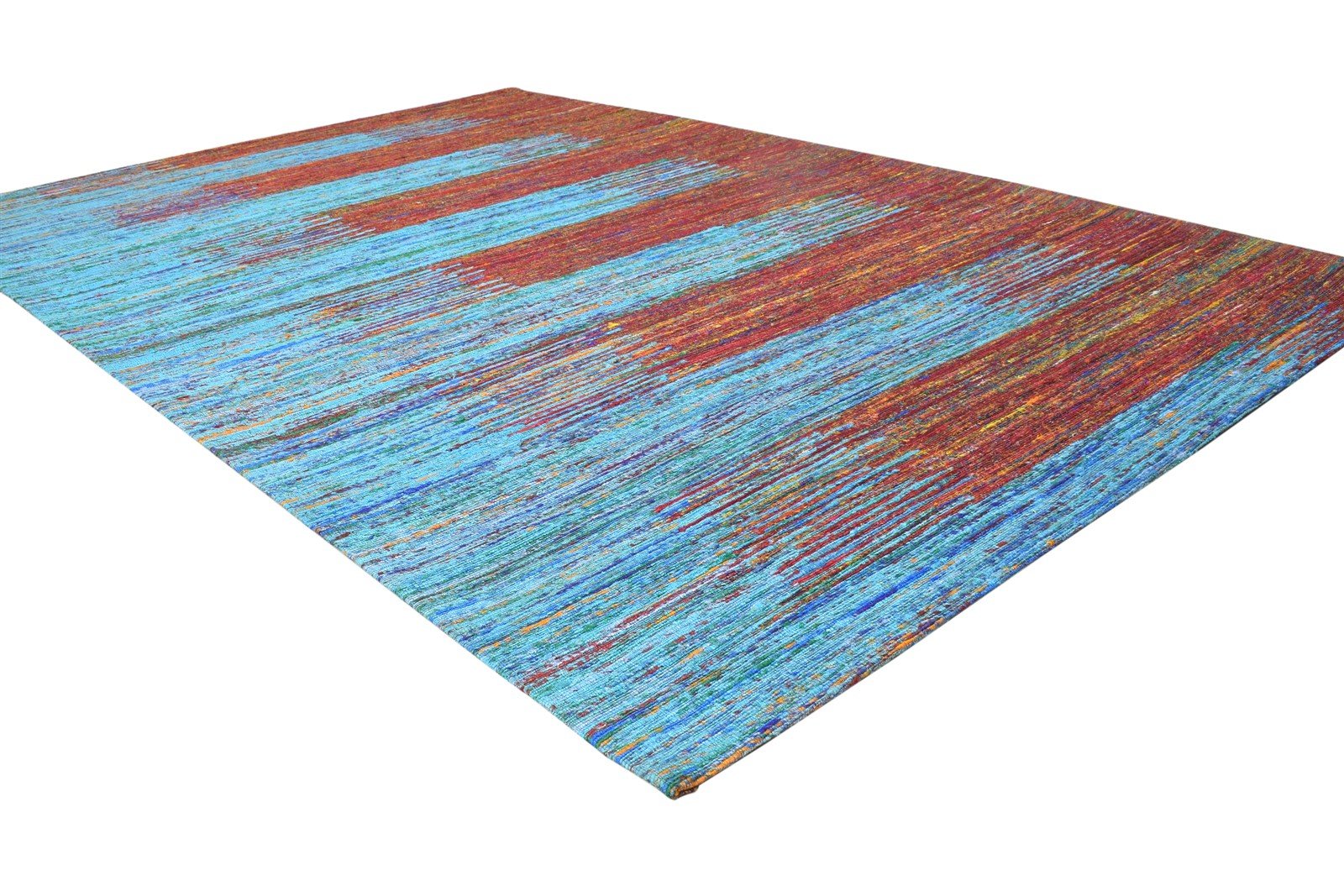 Silk Blue Rug 5' X 8' Modern Hand Woven Bohemian Abstract Room Size Carpet 7864664850581