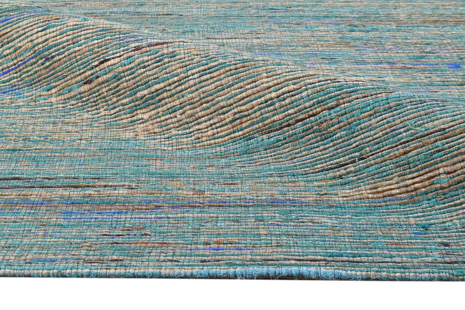 Silk Blue Rug 5' X 8' Modern Hand Woven Bohemian Striped Room Size Carpet 7864661704853