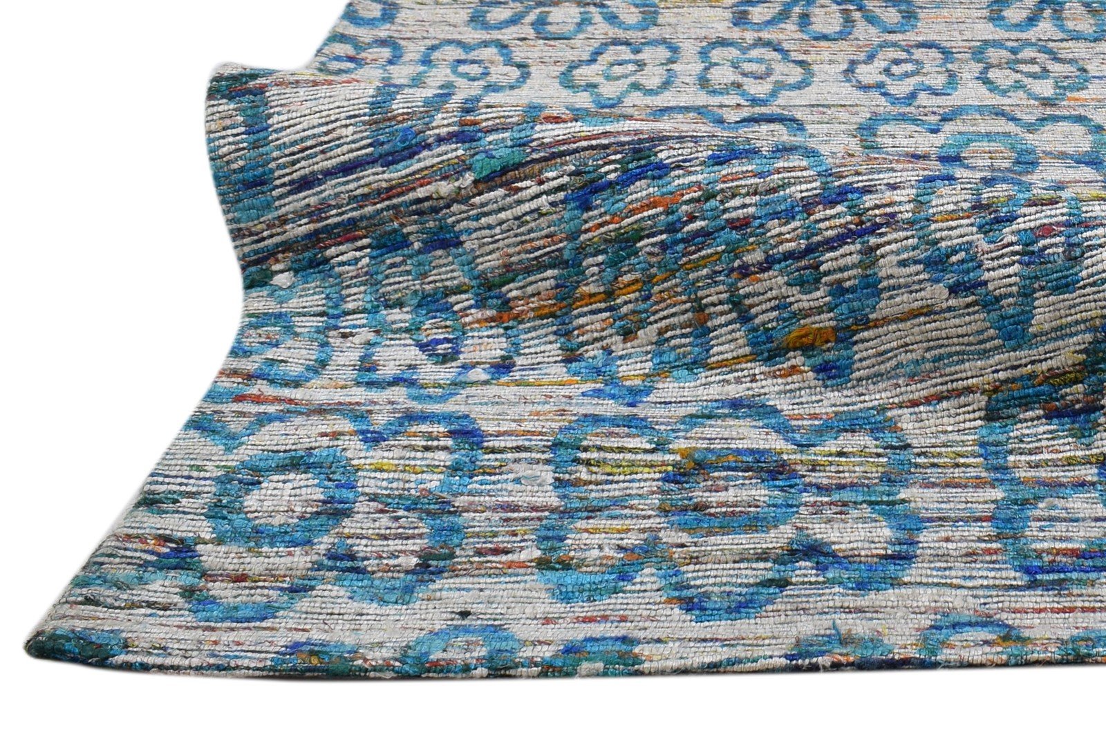 Silk Blue Rug 5' X 8' Modern Jacquard Loom Scandinavian Floral Room Size Carpet 7860700315797