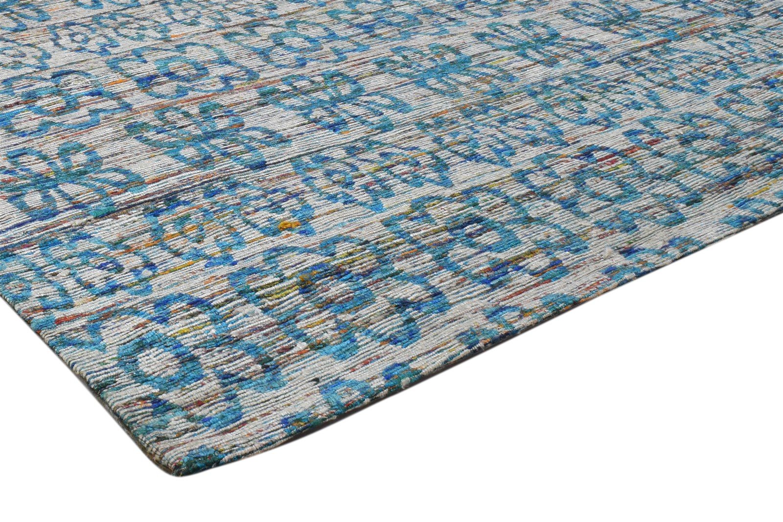 Silk Blue Rug 5' X 8' Modern Jacquard Loom Scandinavian Floral Room Size Carpet 7860700315797