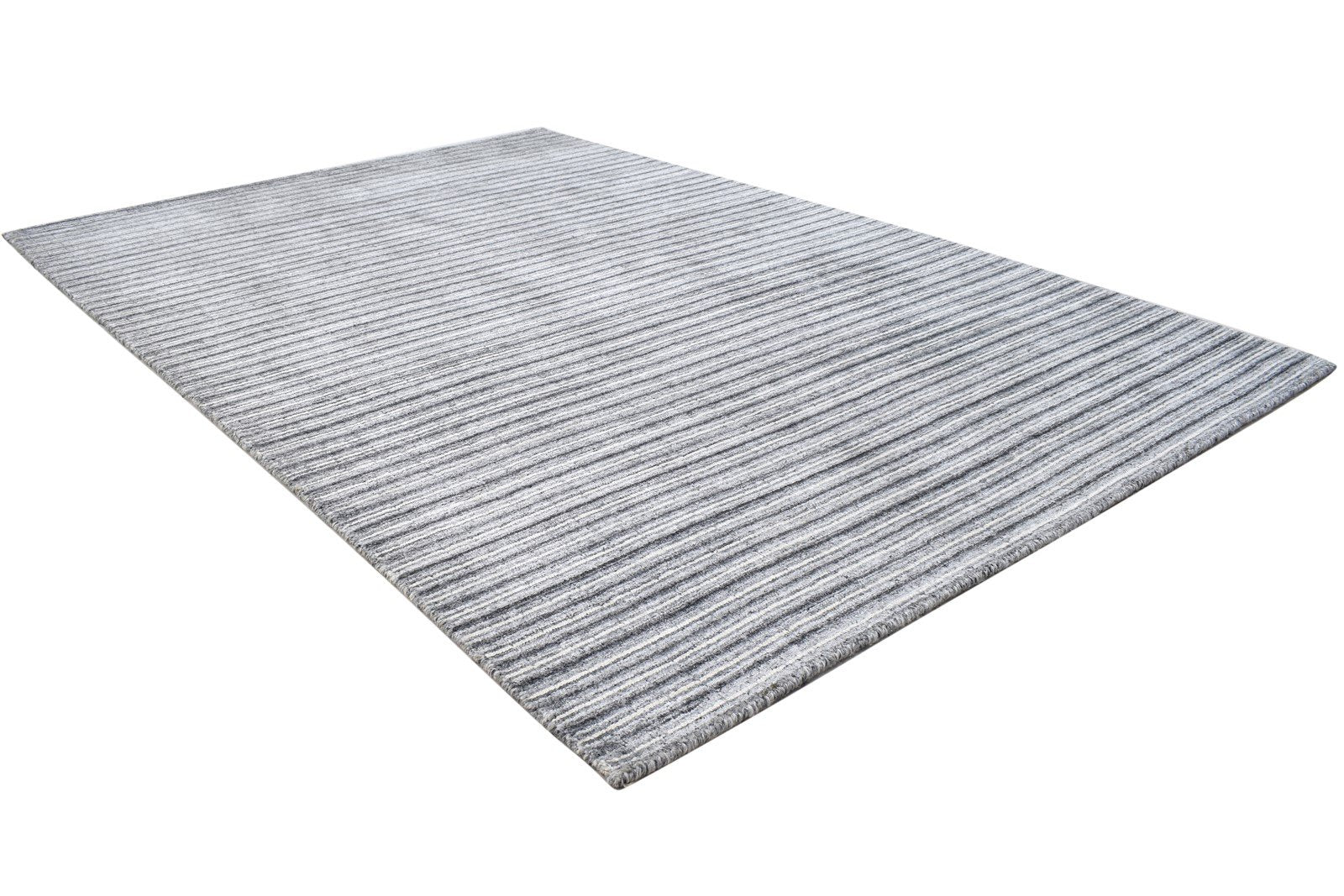 Silk Charcoal Rug 4' X 6' Modern Handloom Scandinavian Striped Room Size Carpet 7864158519445