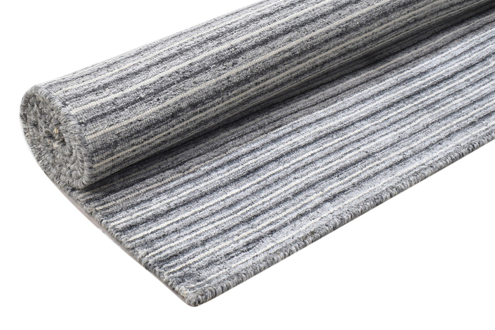 Silk Charcoal Rug 4' X 6' Modern Handloom Scandinavian Striped Room Size Carpet 7864158519445
