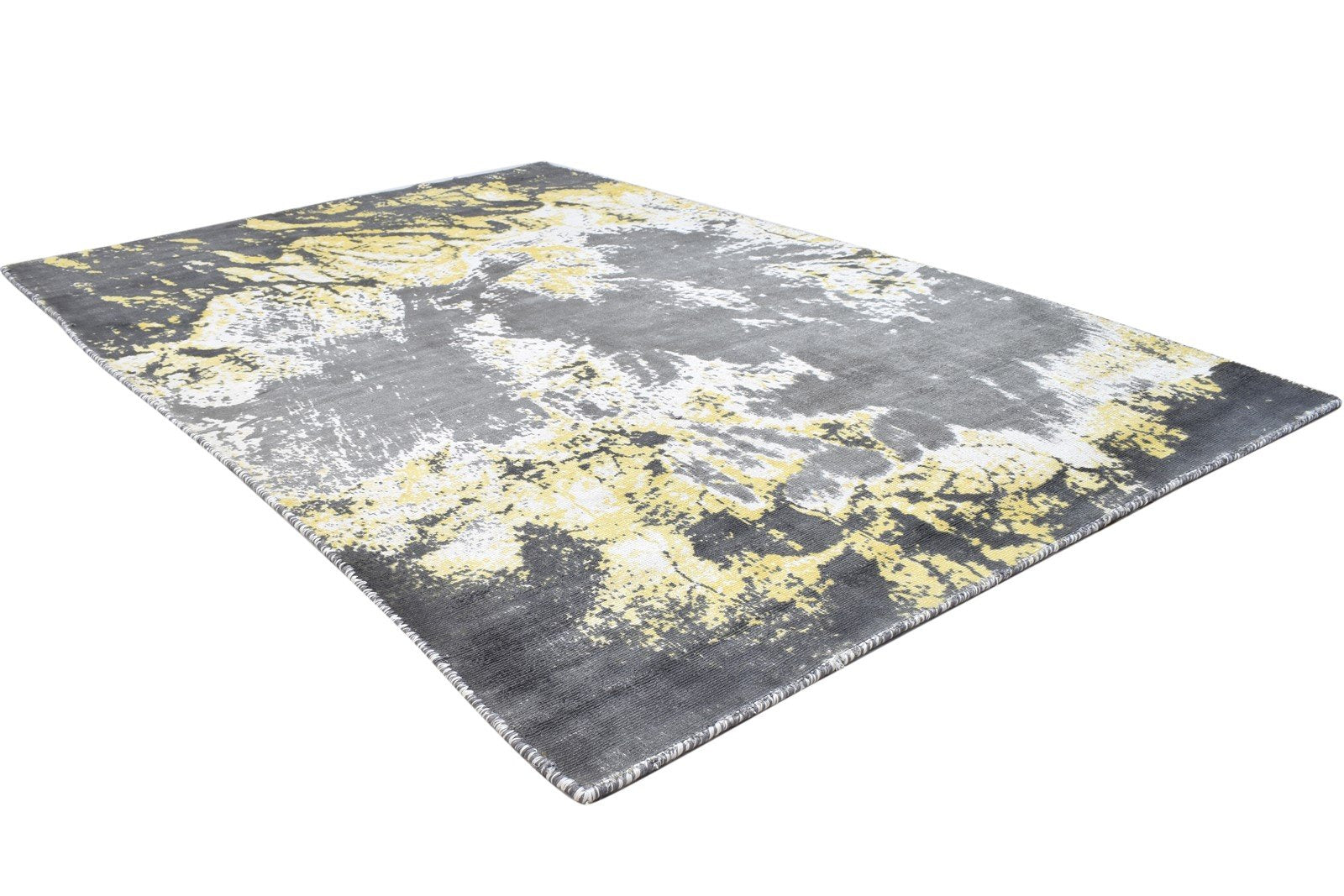 Silk Dark Grey Rug 4' X 6' Modern Handloom Indian Abstract Room Size Carpet 7864224415893