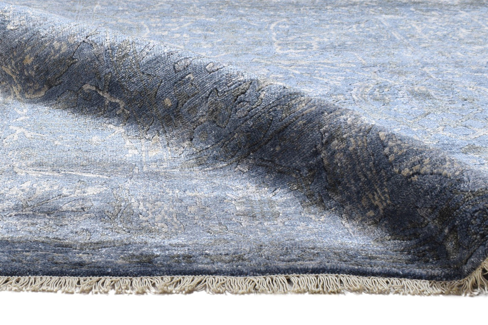 Silk Dark Grey Rug 7' X 10' Persian Hand Knotted Mughal Abstract Large Carpet 7864338481301