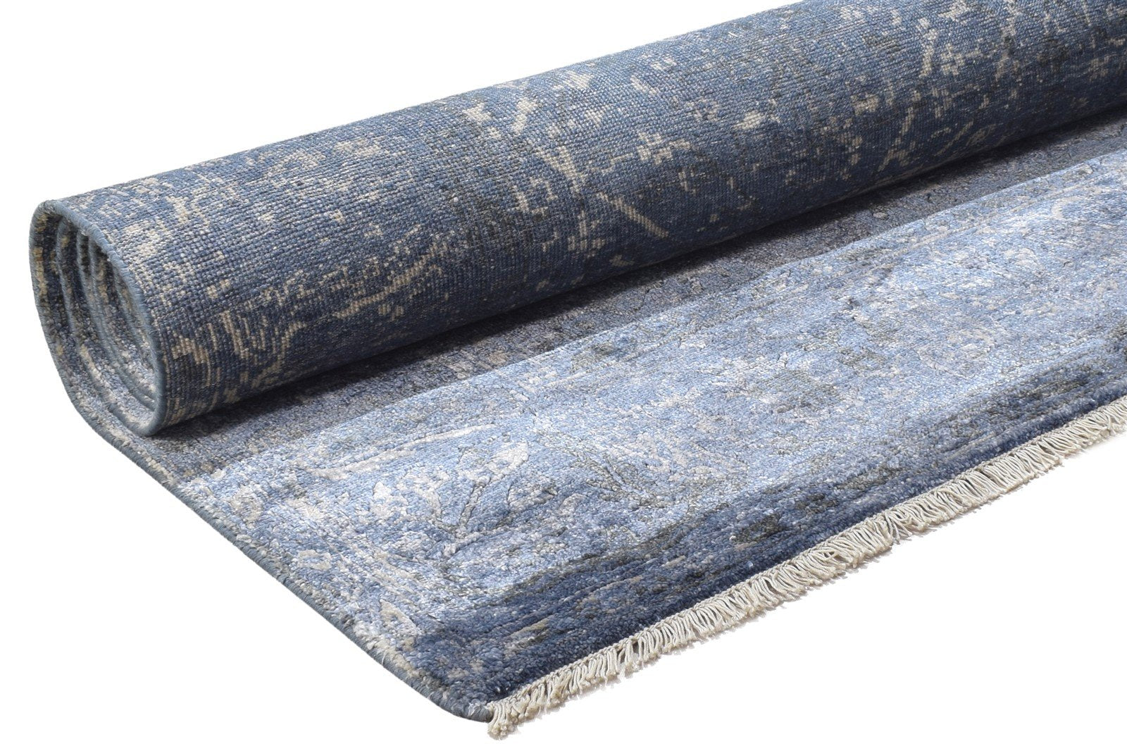 Silk Dark Grey Rug 7' X 10' Persian Hand Knotted Mughal Abstract Large Carpet 7864338481301