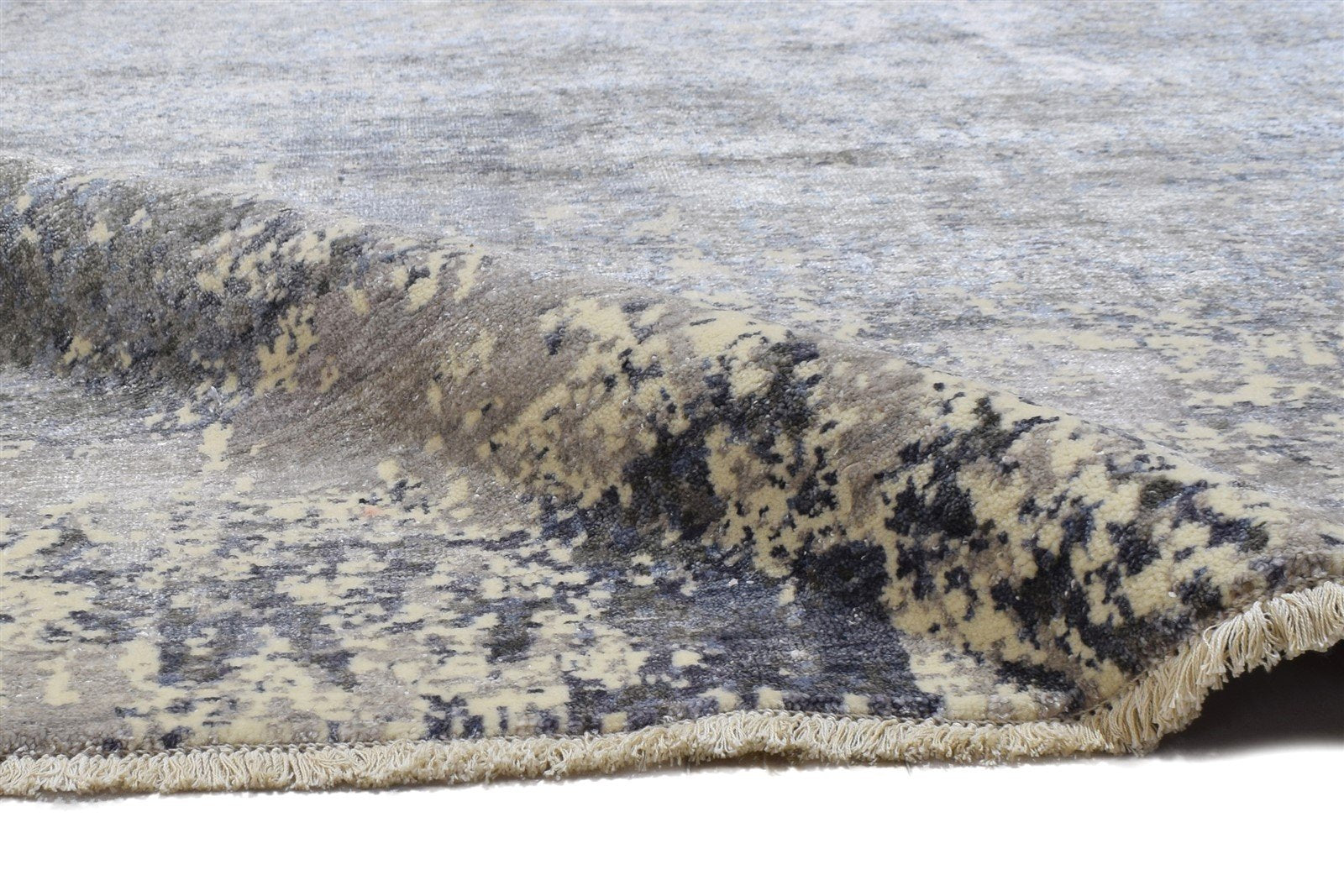Silk Dark Grey Rug 8' X 10' Modern Hand Knotted Indian Abstract Large Carpet 7864318853269