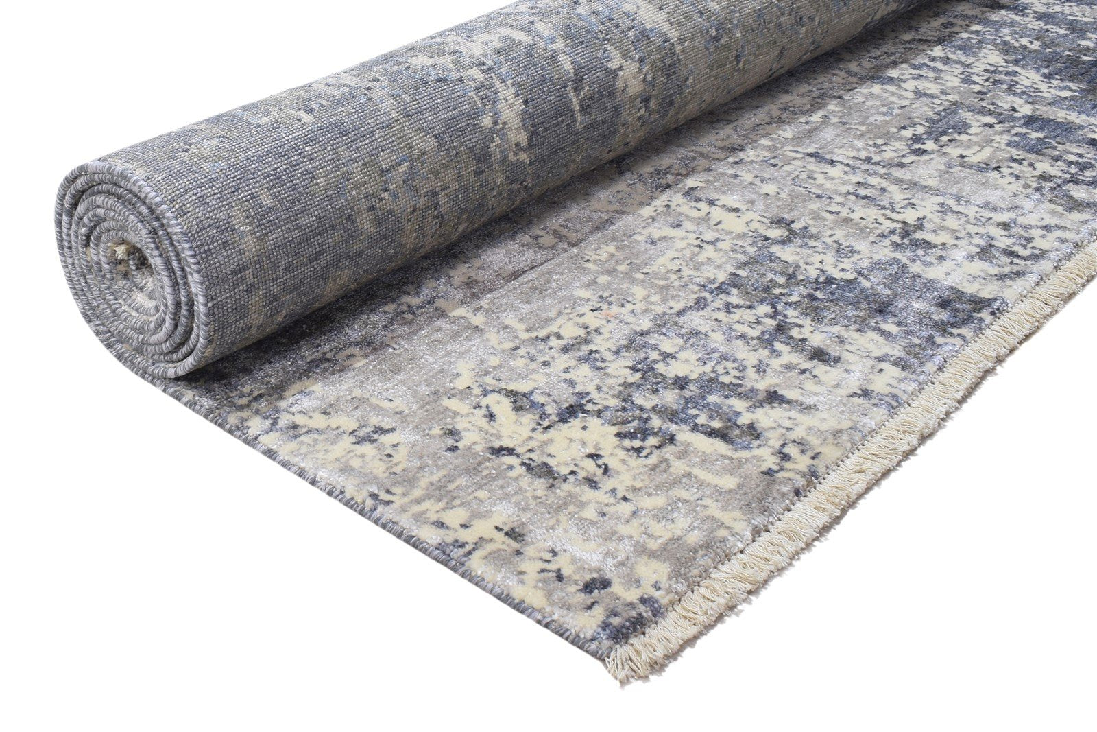Silk Dark Grey Rug 8' X 10' Modern Hand Knotted Indian Abstract Large Carpet 7864318853269