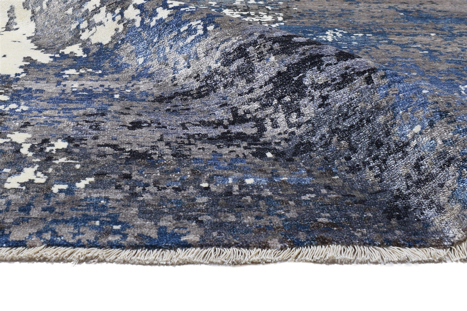 Silk Dark Grey Rug 8' X 10' Modern Hand Knotted Indian Abstract Large Carpet 7864320458901