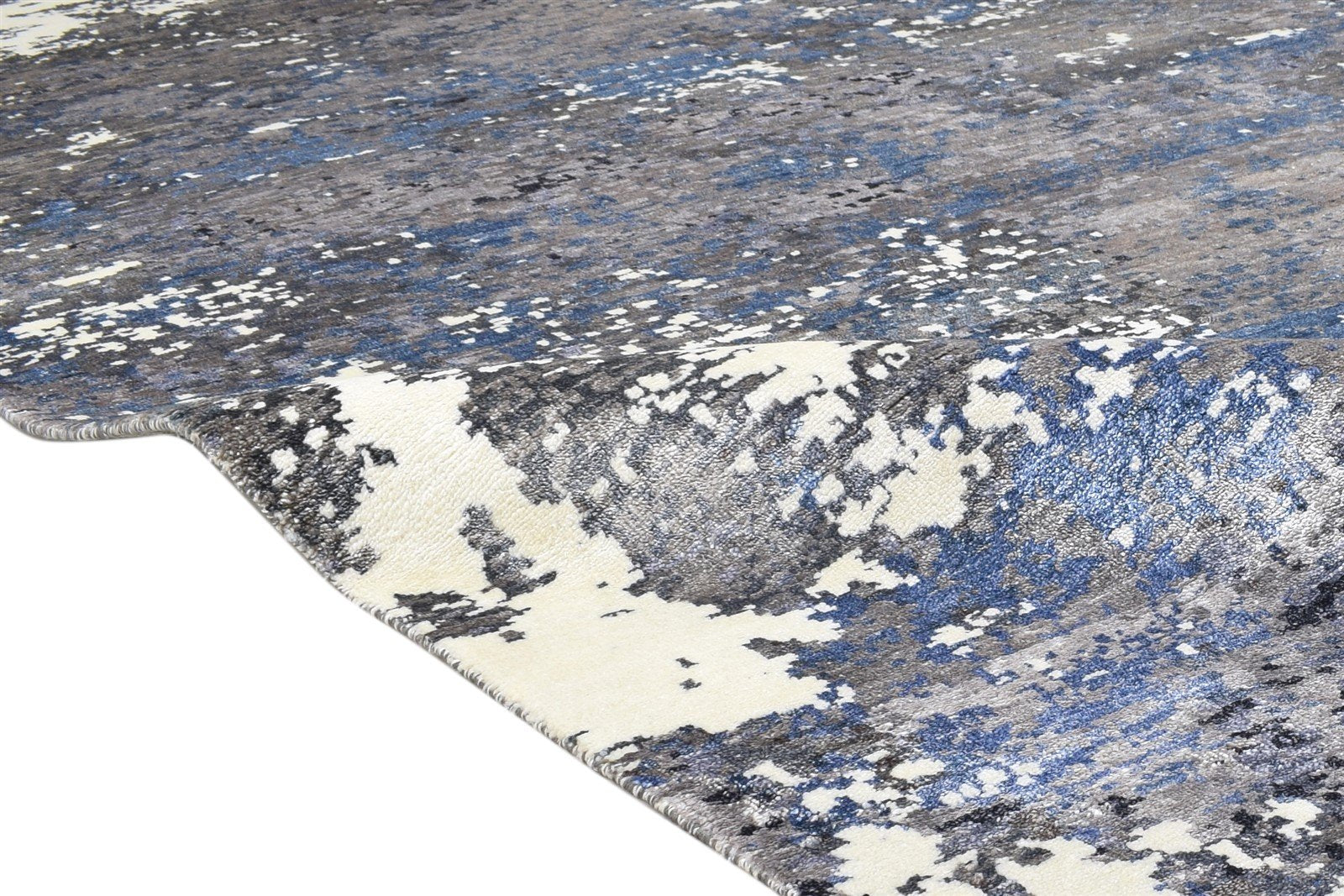 Silk Dark Grey Rug 8' X 10' Modern Hand Knotted Indian Abstract Large Carpet 7864320458901