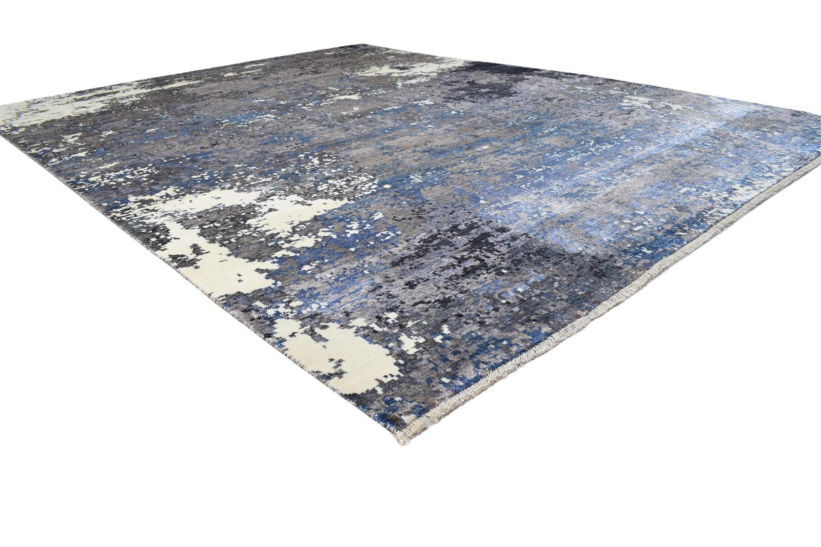 Silk Dark Grey Rug 8' X 10' Modern Hand Knotted Indian Abstract Large Carpet 7864320458901