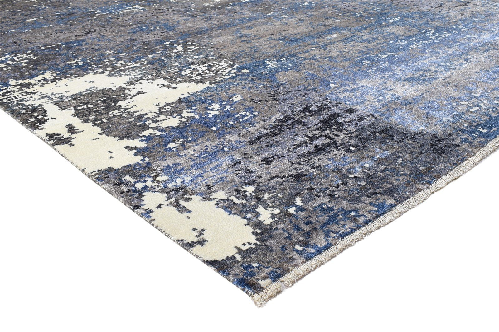 Silk Dark Grey Rug 8' X 10' Modern Hand Knotted Indian Abstract Large Carpet 7864320458901