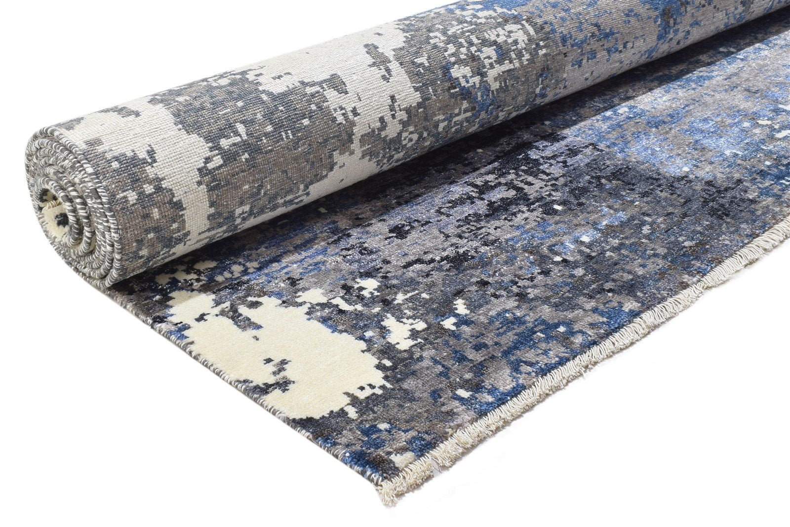Silk Dark Grey Rug 8' X 10' Modern Hand Knotted Indian Abstract Large Carpet 7864320458901