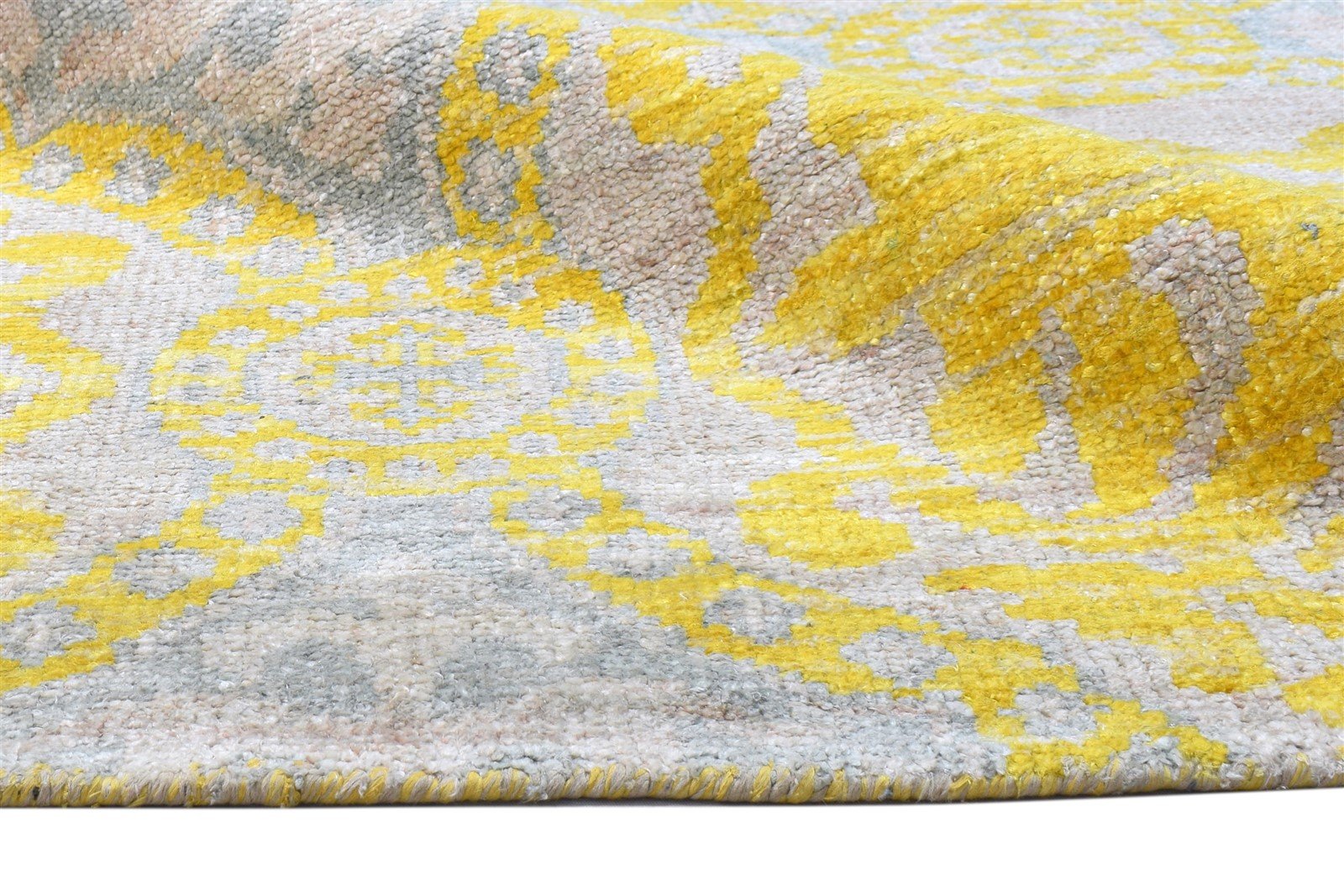 Silk Gold Rug 5' X 8' Modern Hand Knotted Scandinavian Trellis Room Size Carpet 7864097964181