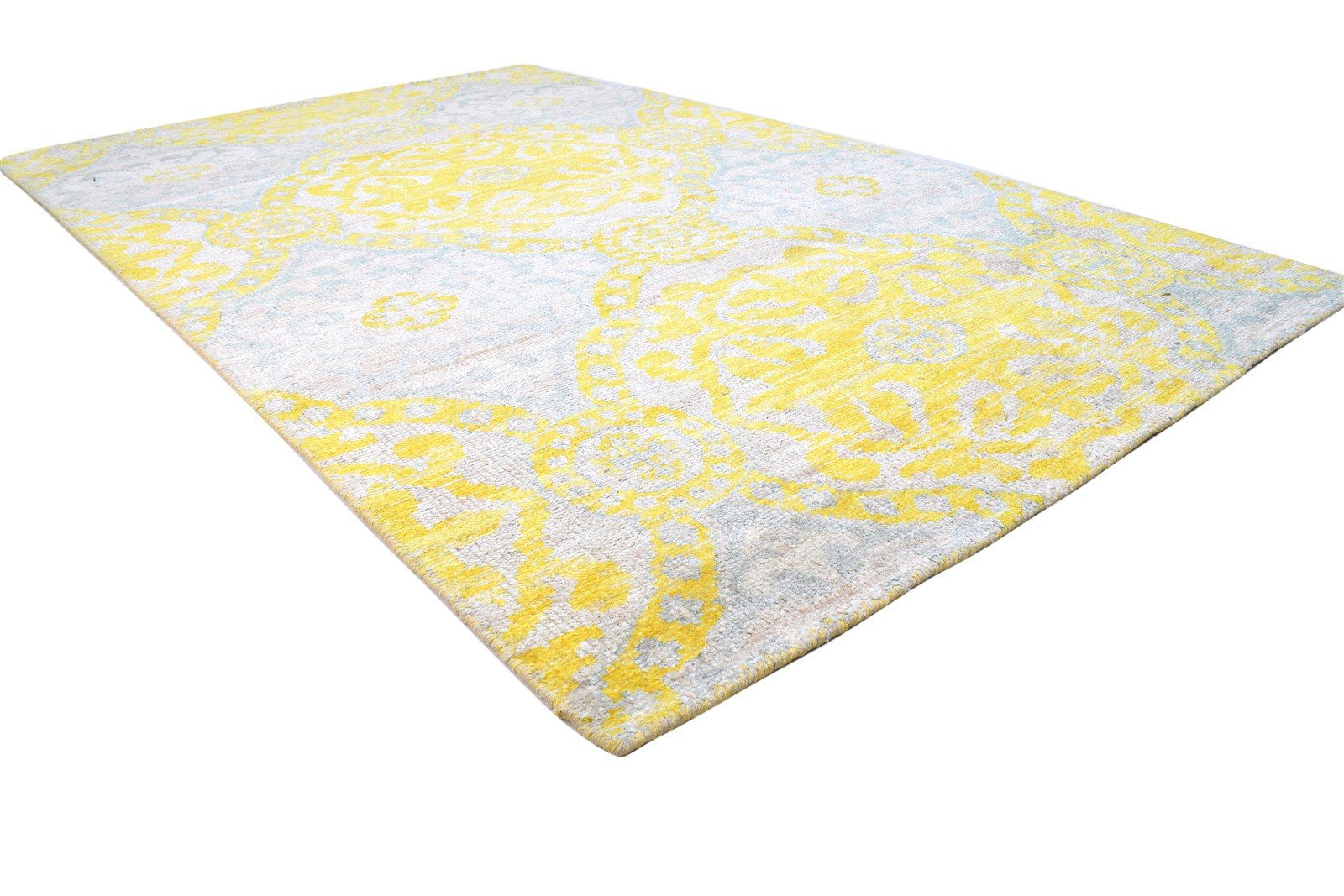 Silk Gold Rug 5' X 8' Modern Hand Knotted Scandinavian Trellis Room Size Carpet 7864097964181