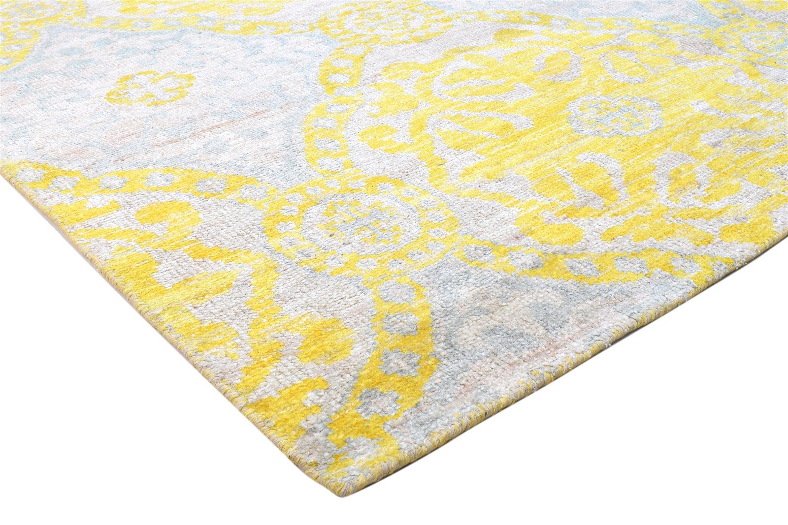 Silk Gold Rug 5' X 8' Modern Hand Knotted Scandinavian Trellis Room Size Carpet 7864097964181