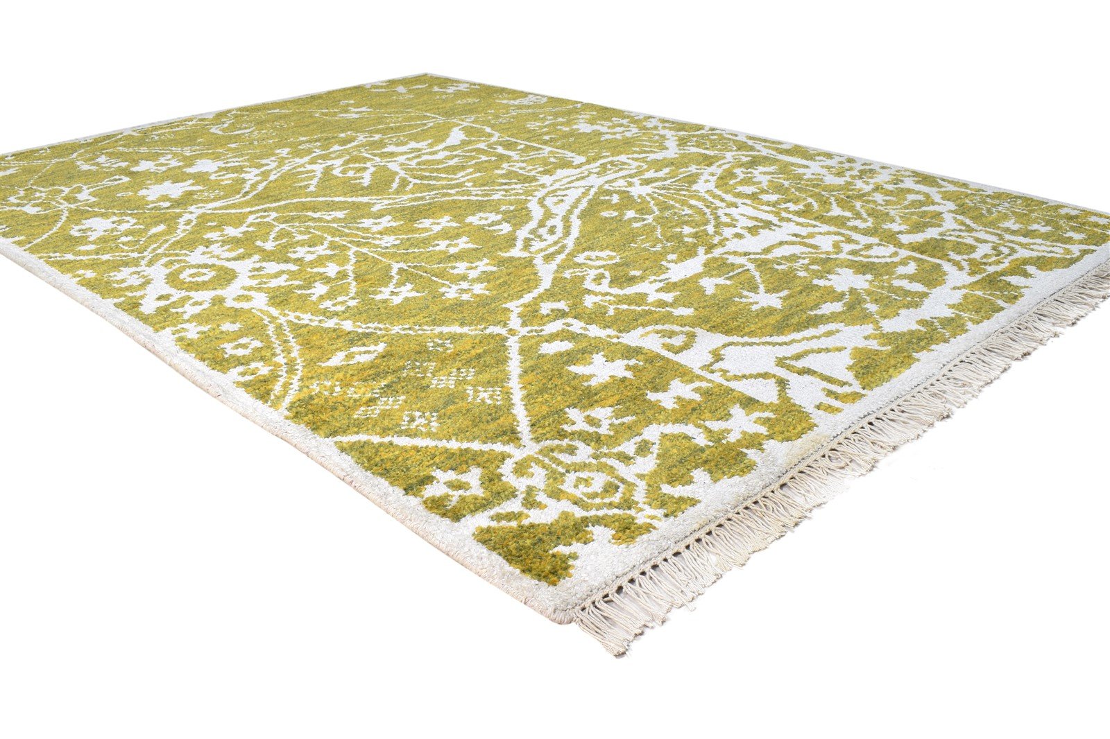Silk Green Rug 8' X 7' Persian Hand Knotted Mughal Oriental Large Carpet 7864950915221