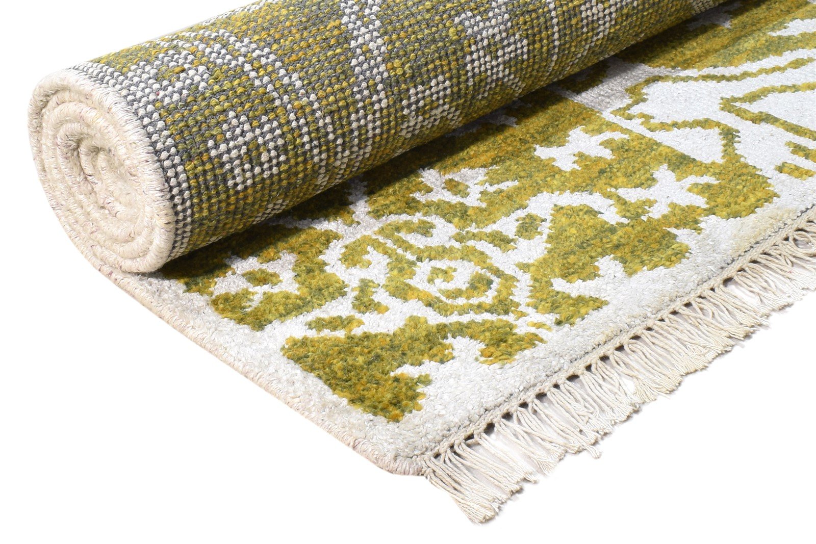 Silk Green Rug 8' X 7' Persian Hand Knotted Mughal Oriental Large Carpet 7864950915221