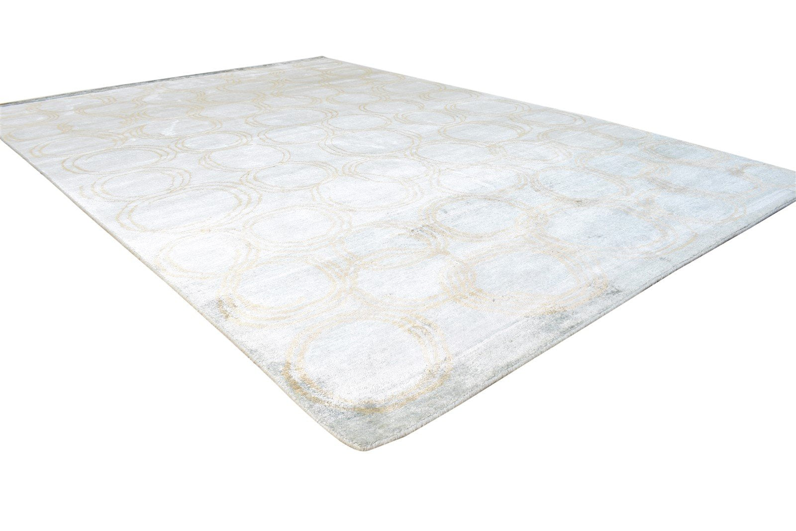 Silk Grey Rug 6' X 9' Modern Hand Knotted European Circles Room Size Carpet 7865110462613