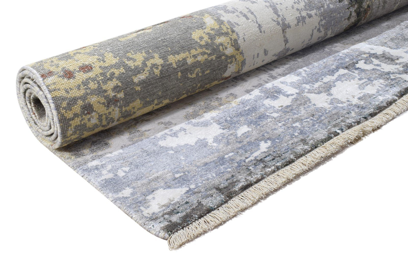 Silk Grey Rug 8' X 10' Modern Hand Knotted Indian Abstract Large Carpet 7864319475861