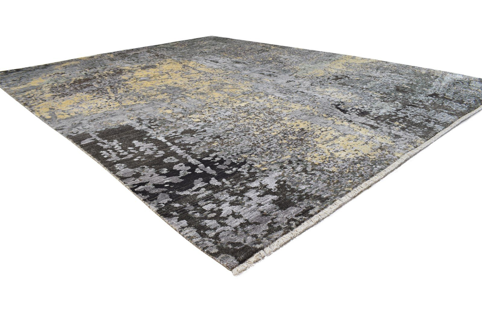 Silk Grey Rug 8' X 10' Modern Hand Knotted Indian Abstract Large Carpet 7864320819349