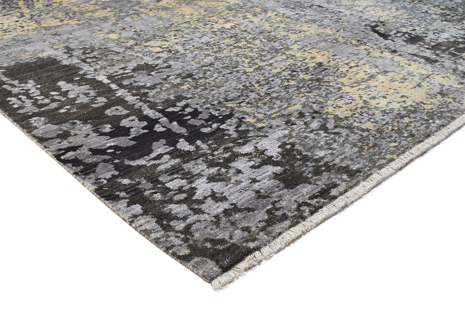 Silk Grey Rug 8' X 10' Modern Hand Knotted Indian Abstract Large Carpet 7864320819349
