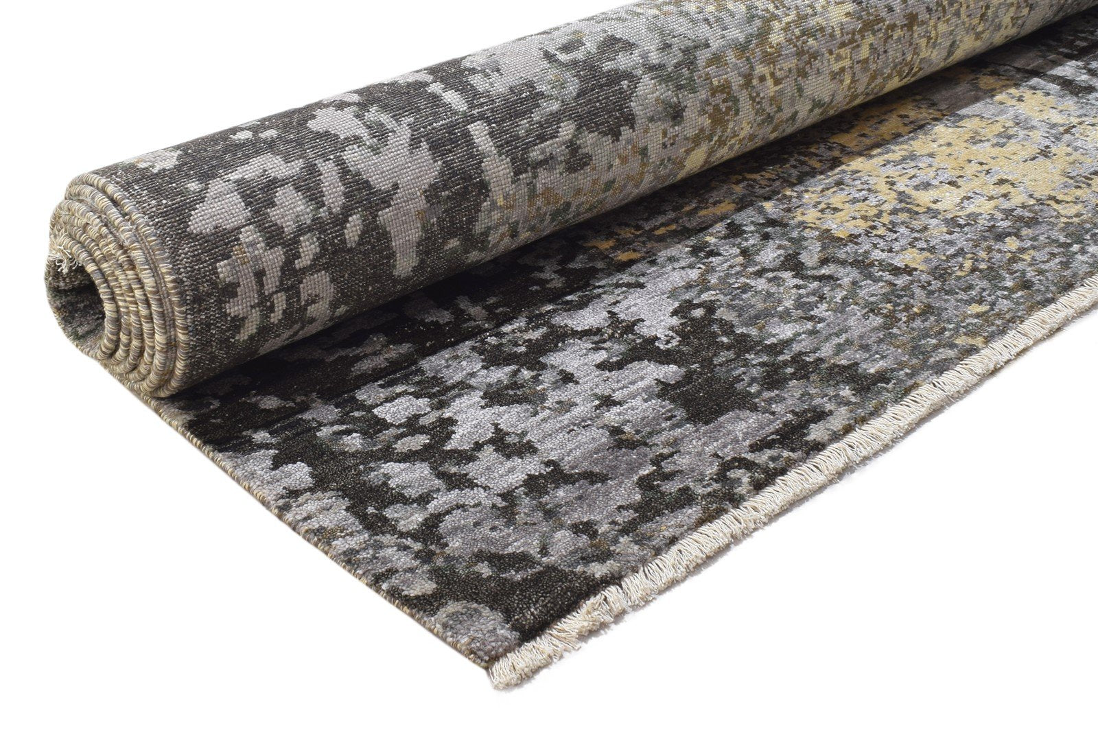 Silk Grey Rug 8' X 10' Modern Hand Knotted Indian Abstract Large Carpet 7864320819349