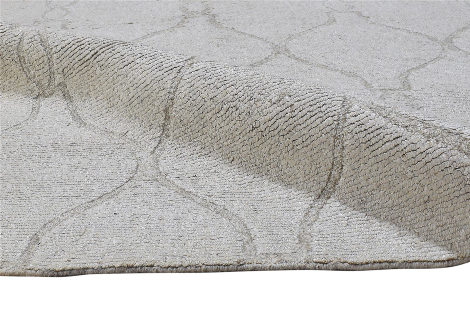 Silk Off-White Rug 5X8 Modern Hand Knotted Scandinavian Trellis Room Size Carpet 7864433508501