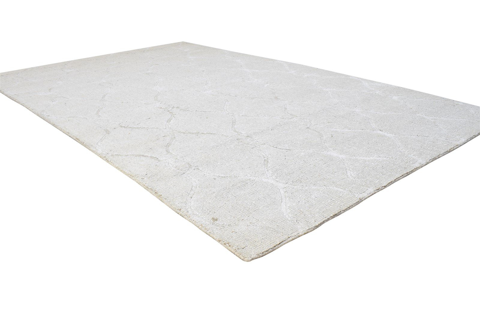 Silk Off-White Rug 5X8 Modern Hand Knotted Scandinavian Trellis Room Size Carpet 7864433508501