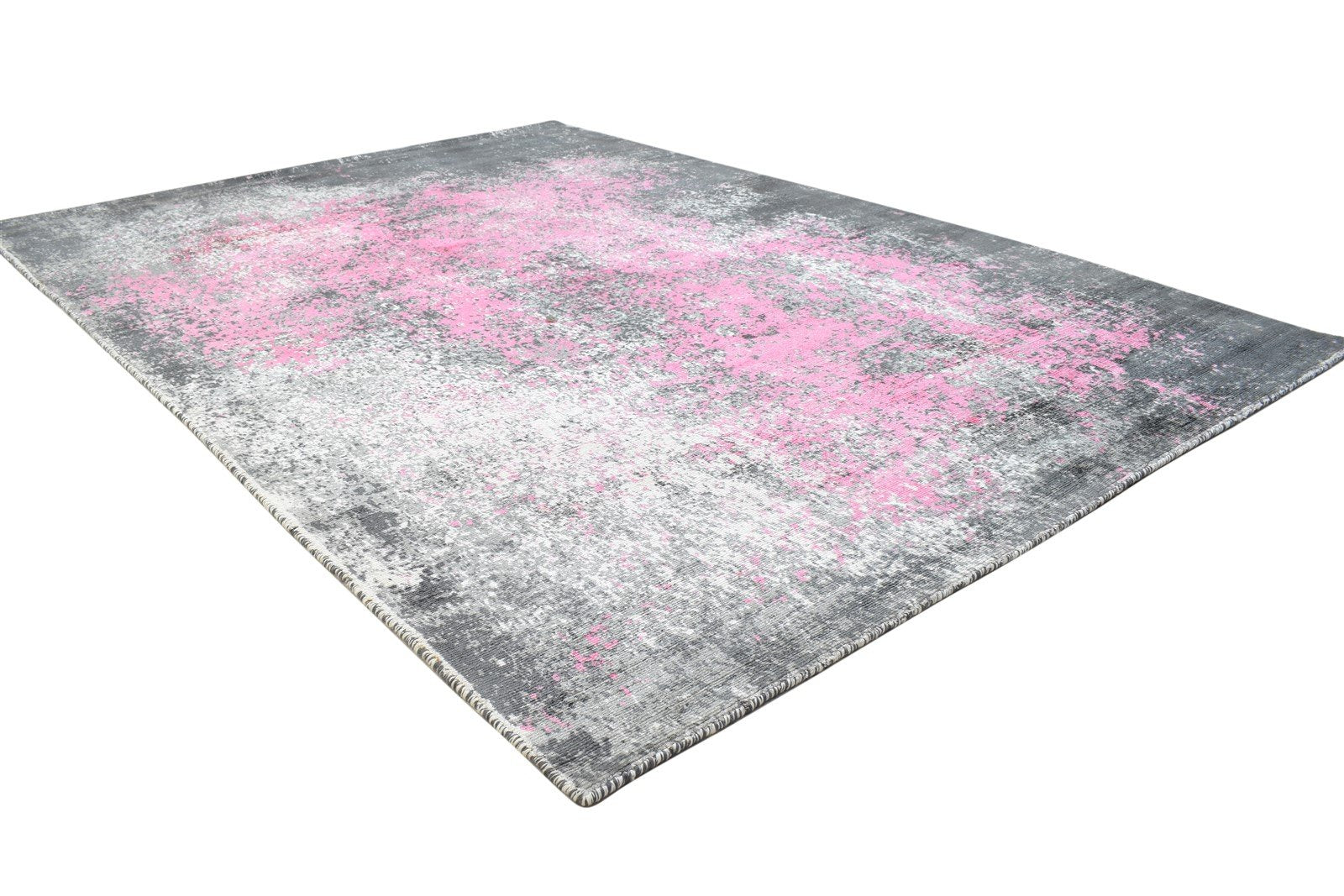 Silk Pink Rug 5' X 6' Modern Hand Woven Indian Abstract Room Size Carpet 7864163106965