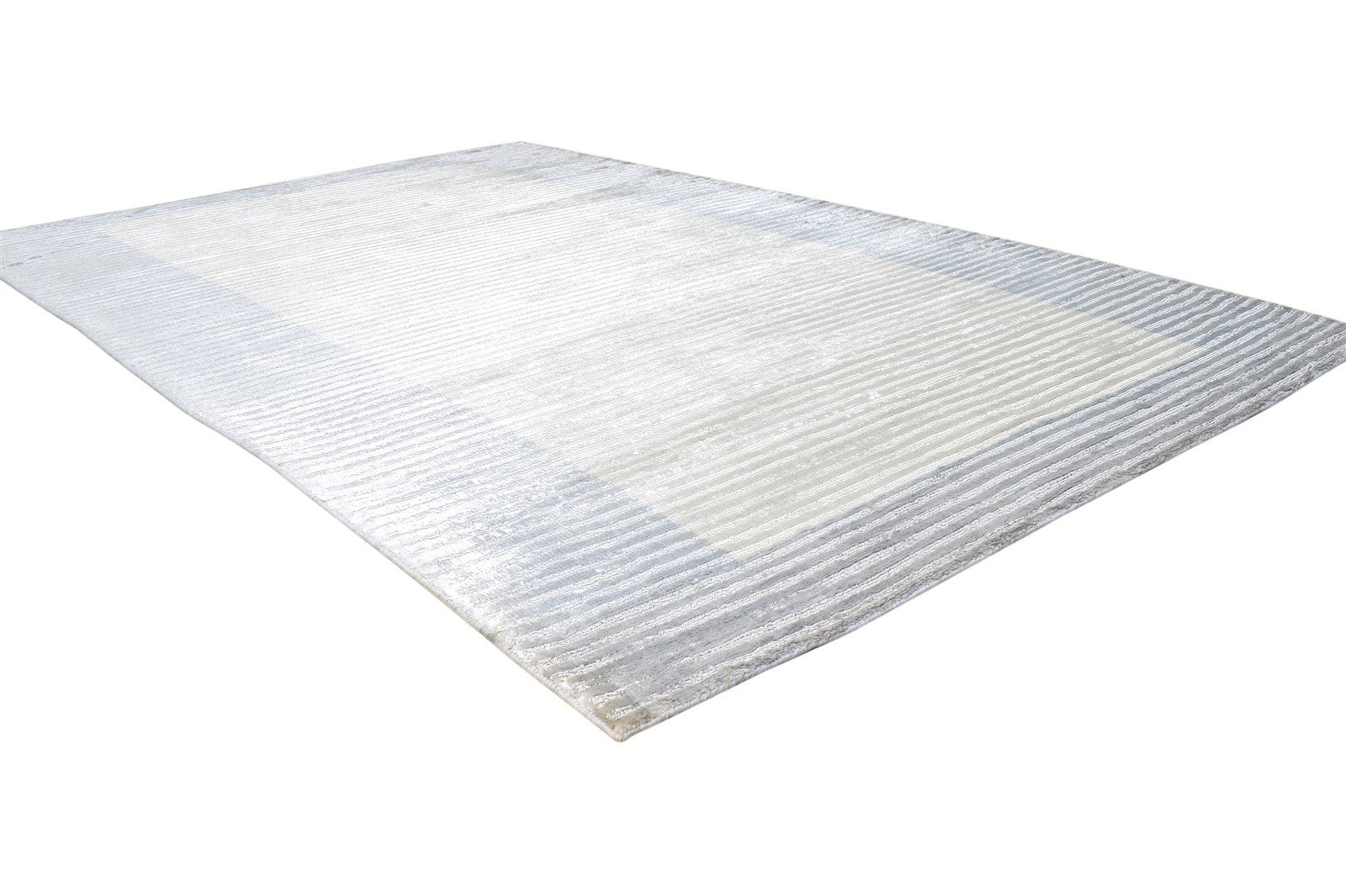 Silk Silver Rug 5' X 8' Modern Handloom Scandinavian Bordered Room Size Carpet 7864443568277