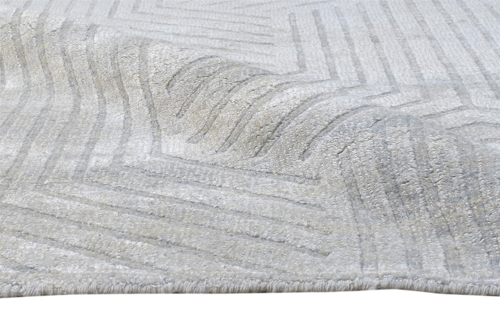 Silk Silver Rug 5X8 Modern Hand Knotted Scandinavian Geometric Room Size Carpet 7864439570581