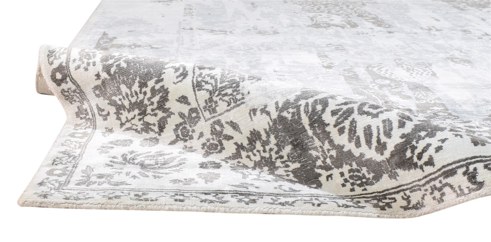 Silver Silk Rug 6' X 8' Distressed Look Handloom Indian Modern Room Size Carpet 7864081547413