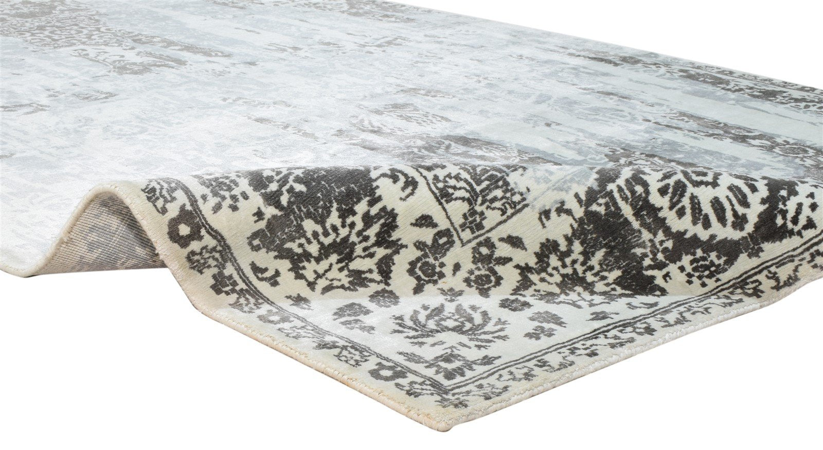 Silver Silk Rug 6' X 8' Distressed Look Handloom Indian Modern Room Size Carpet 7864081547413