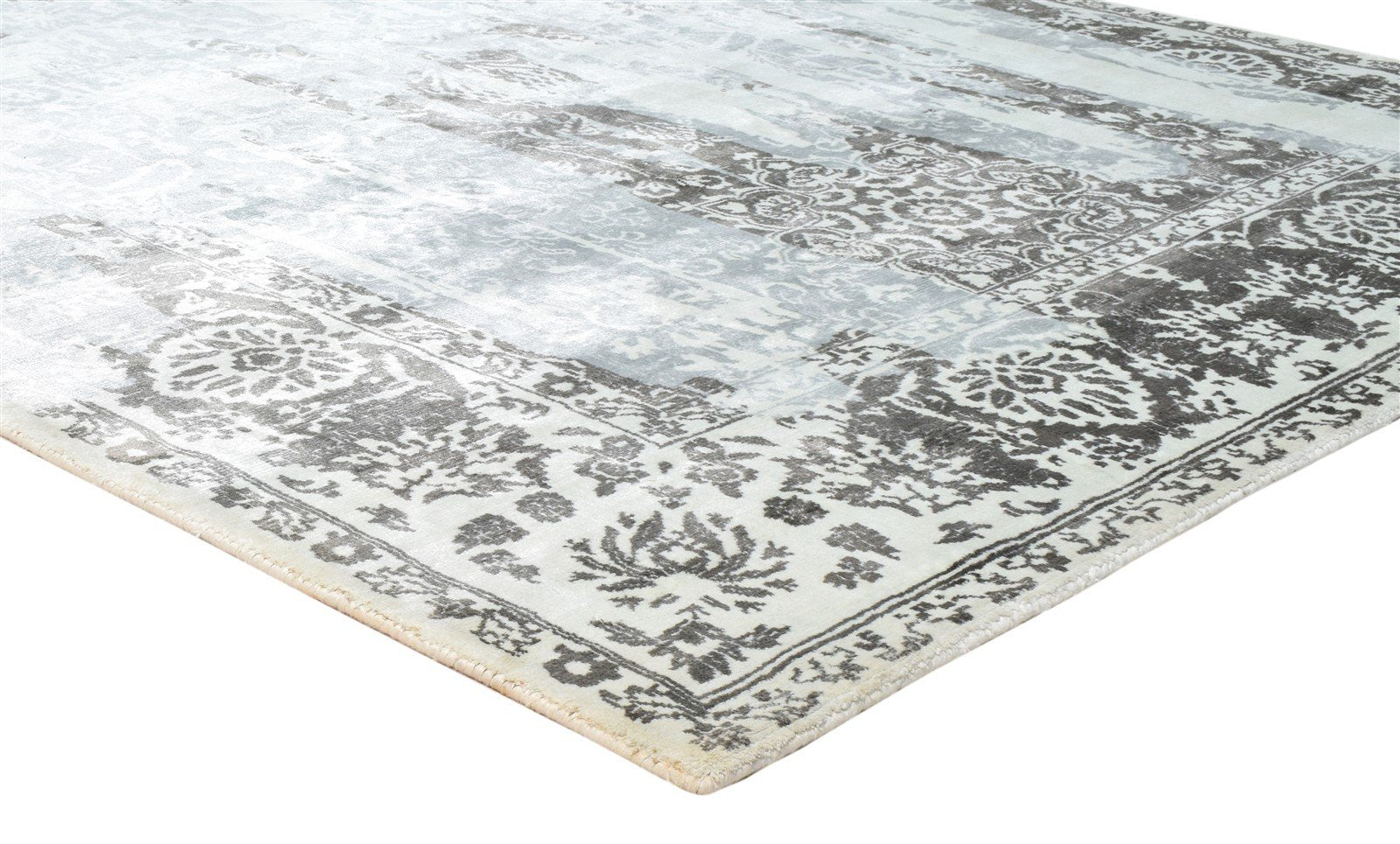 Silver Silk Rug 6' X 8' Distressed Look Handloom Indian Modern Room Size Carpet 7864081547413