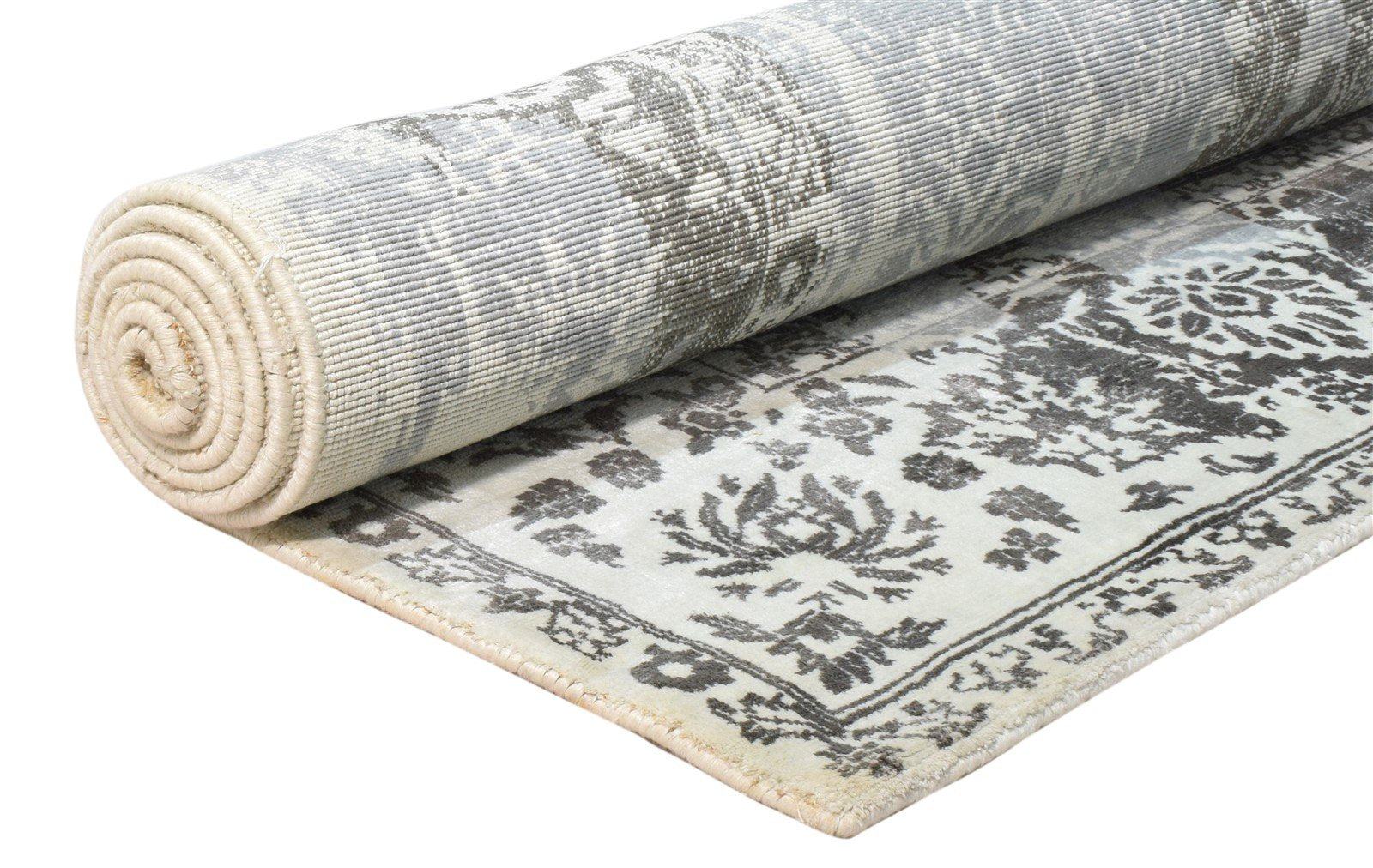 Silver Silk Rug 6' X 8' Distressed Look Handloom Indian Modern Room Size Carpet 7864081547413