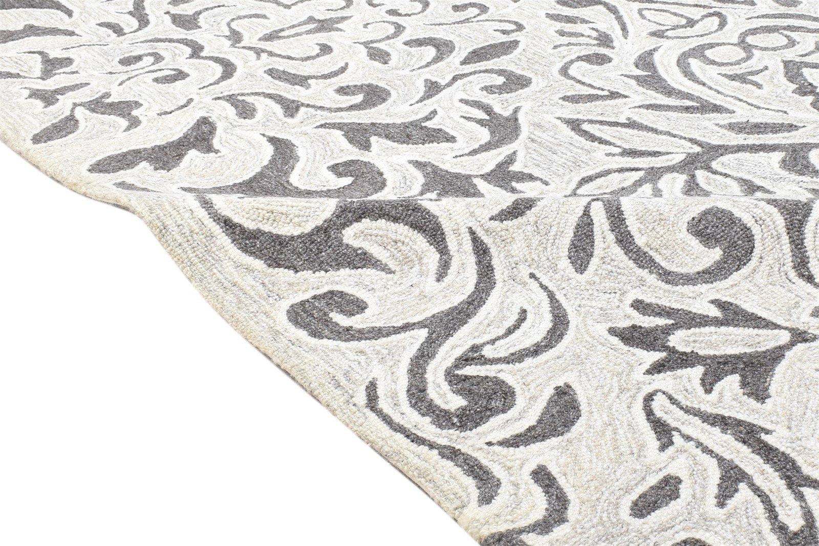 Silver Wool Rug 5' X 8' Modern Hand Tufted French Floral Room Size Carpet 7864149016725