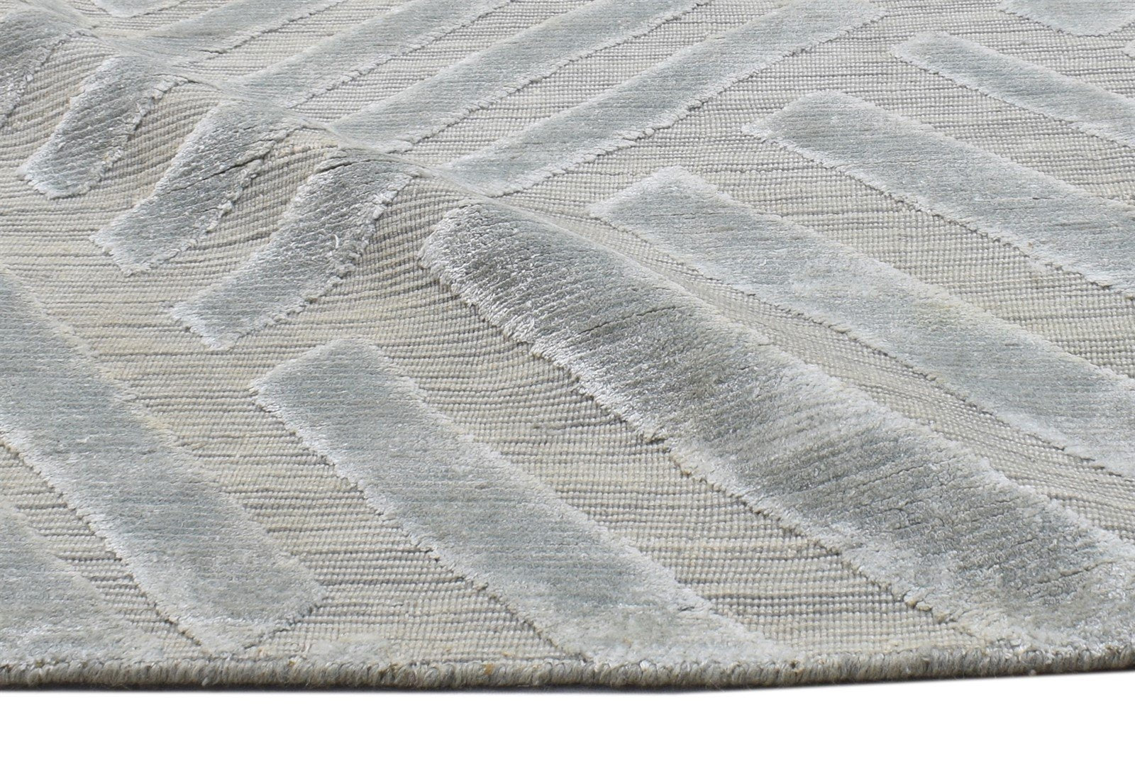 Silver Wool Silk Rug 2X8 Modern Jacquard Loom Scandinavian Geometric Small 7864148131989