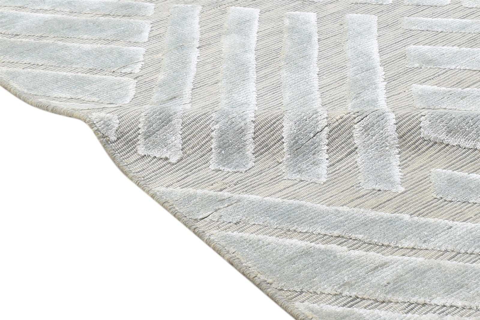 Silver Wool Silk Rug 2X8 Modern Jacquard Loom Scandinavian Geometric Small 7864148131989